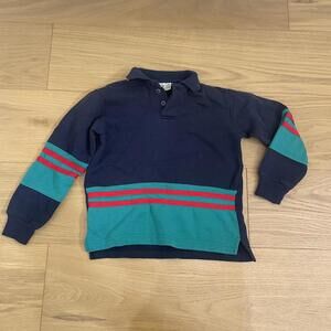 Vintage Sears Kids Long Sleeve Polo Shirt Color Block Size 5–6